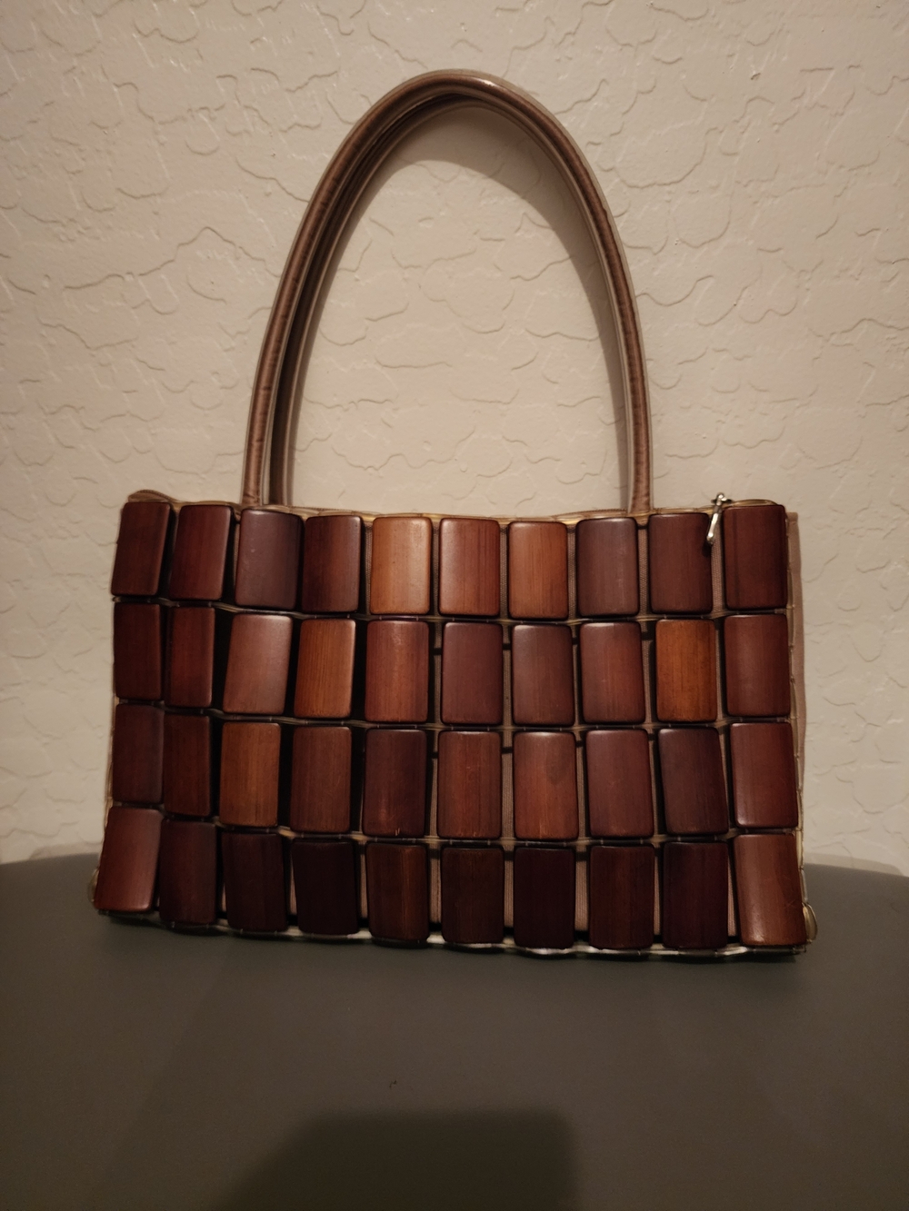 "Shima" Vintage Brown Wooden Tile Tote Bag - Women
